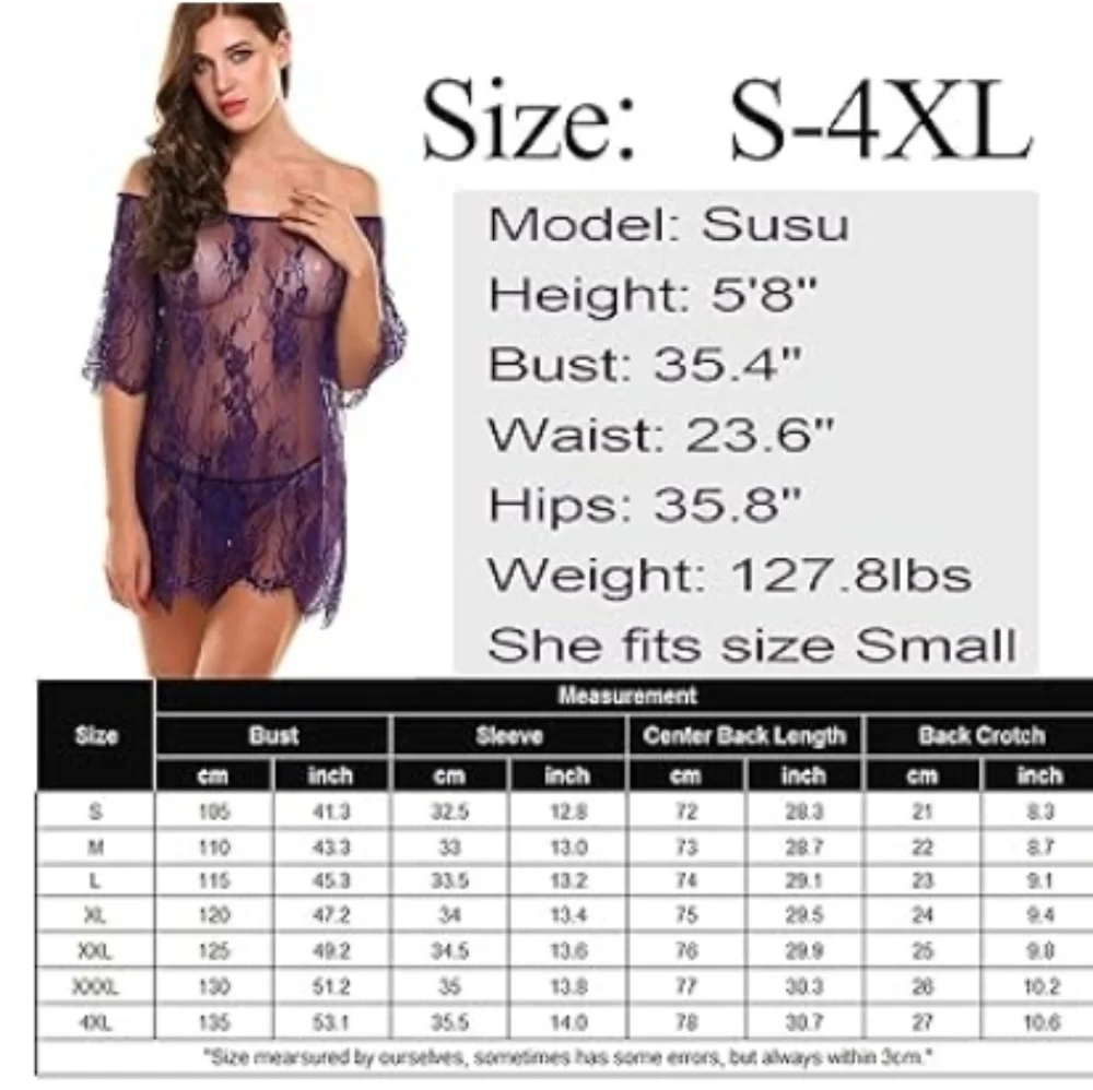 💋Sexy Nighty Chemises Lace Smock Lingerie Mini Babydoll nightie Purple - Picture 6 of 7